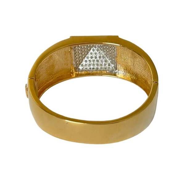 18K Gold Plated CZ Paved Pyramid Wide Bangle Cuff Bracelet For Women - Picture 6 of 10